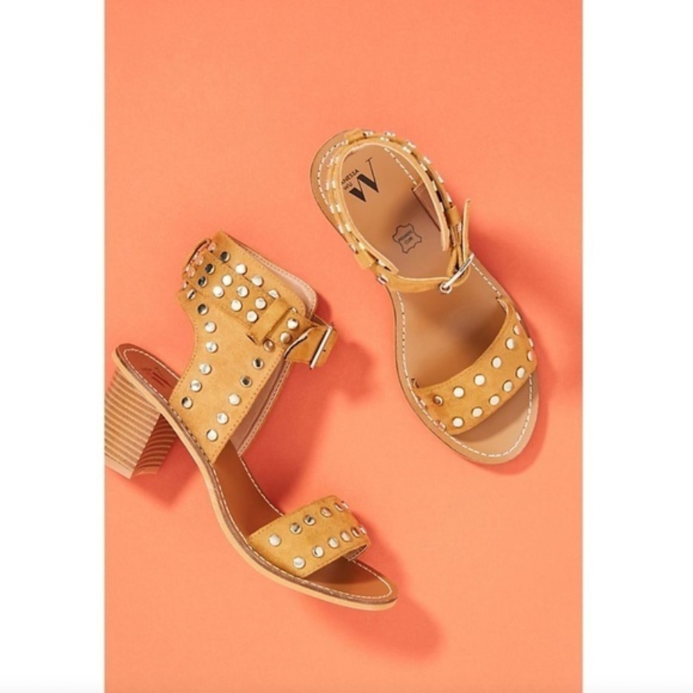 Vanessa Wu Studded Block Heeled Sandals Suede Size 37 (7)